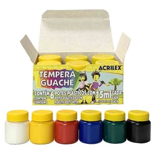 TINTA GUACHE COM 6 CORES ACRILEX