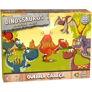 QUEBRA-CABEÇA DE MADEIRA DINOSSAUROS COM 30 PEÇAS PAIS&FILHOS