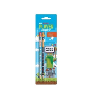 KIT ESCOLAR GAMER 2 LÁPIS PRETO+APONTADOR+BORRACHA LEO&LEO