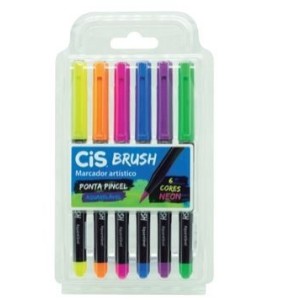 MARCADOR BRUSH PEN 6 CORES NEON AQUARELÁVEL CIS