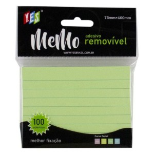 BLOCO ADESIVO 75x100 VERDE PAUTADO 100FLS YES